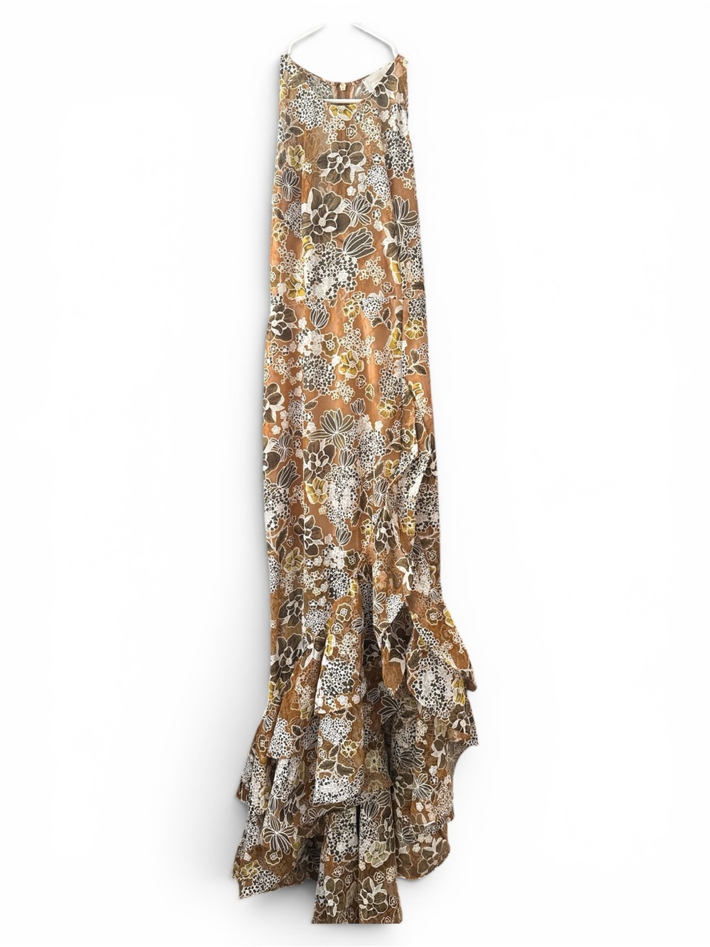 Bronx and Banco Floral Halter High-Low Maxi Dress in Tan and White - Picture 6 of 10